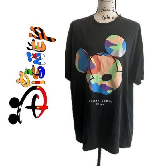 NEFF DISNEY BLACK T-SHIRT COLORFUL MICKEY MOUSE HEAD SIZE XXL KAWAII EMO - Picture 1 of 16